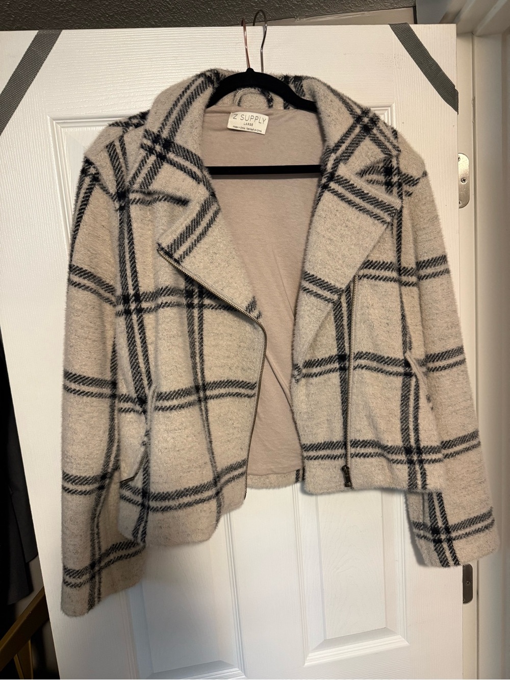 Z Supply Plaid Open-Front Jacket in Cream and Black